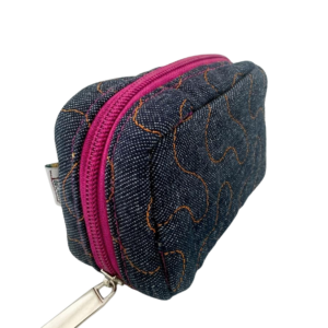 Bolsinha porta óleo - jeans com rosa